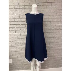 Nanette Lepore Women Navy A-Line Sleeveless Dress with Crochet Trim Size 2